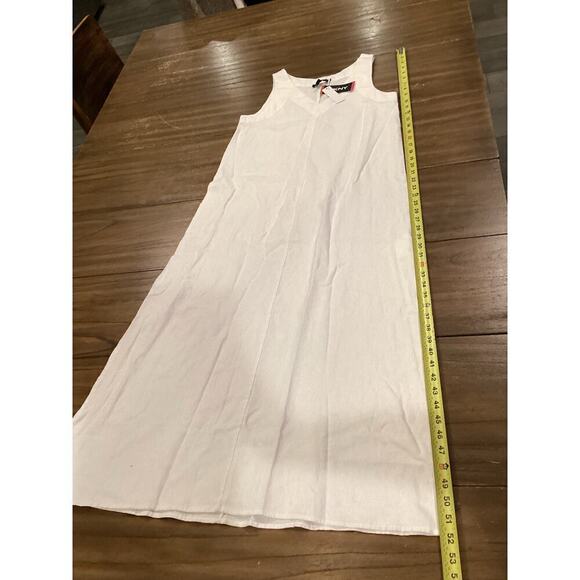 DKNY Linen V Neck long Maxi shift  Dress white sleeveless extra small nwt - Picture 5 of 8